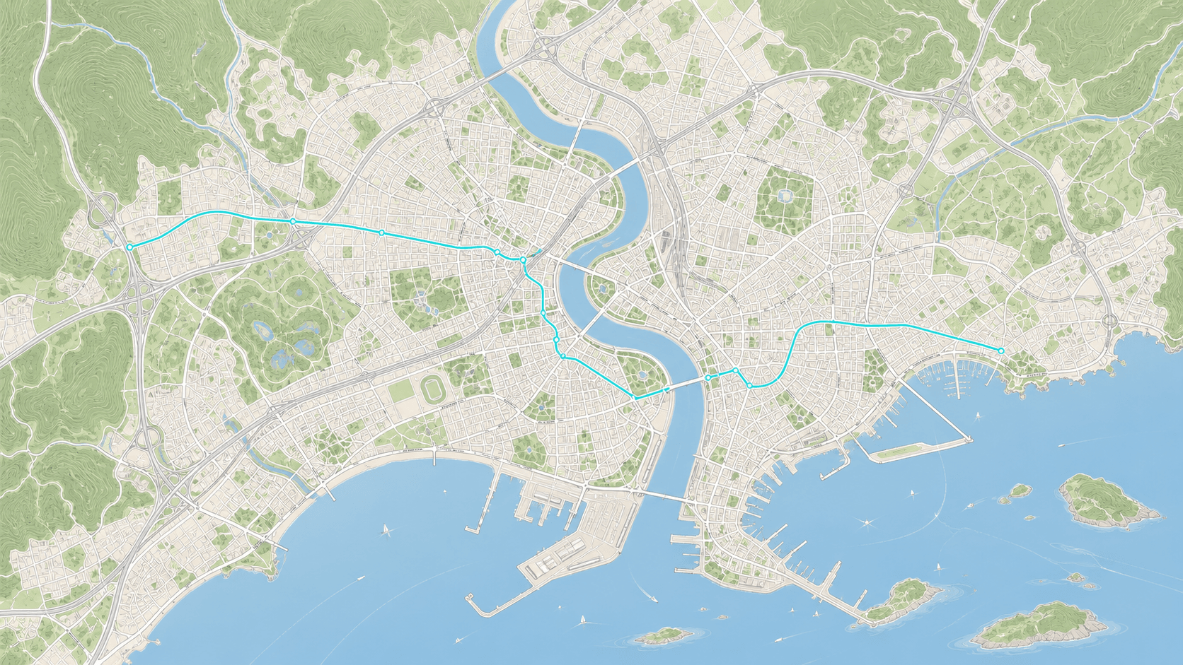 Street map rendered in a light daytime style
