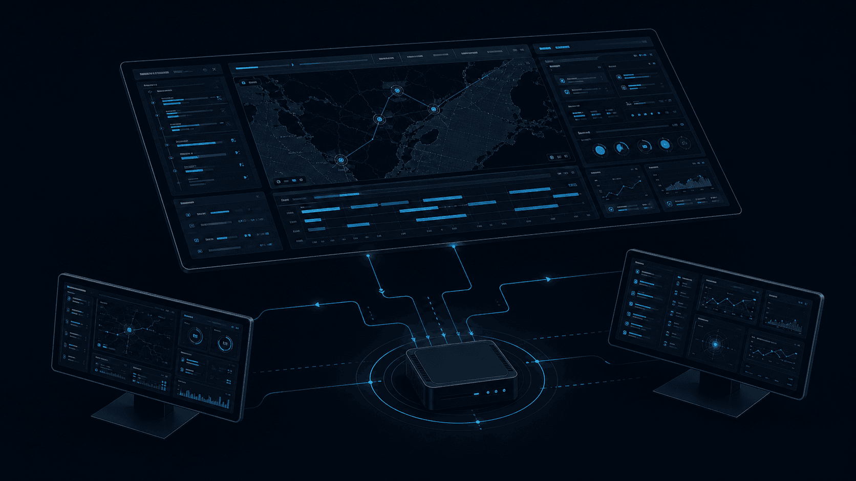 Operational control software connected across local displays and compute