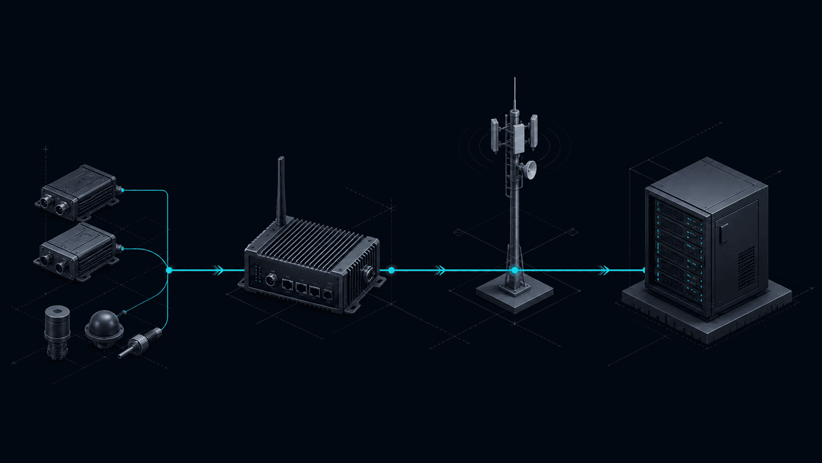 Edge devices connected through a gateway and communications link to a private operational platform