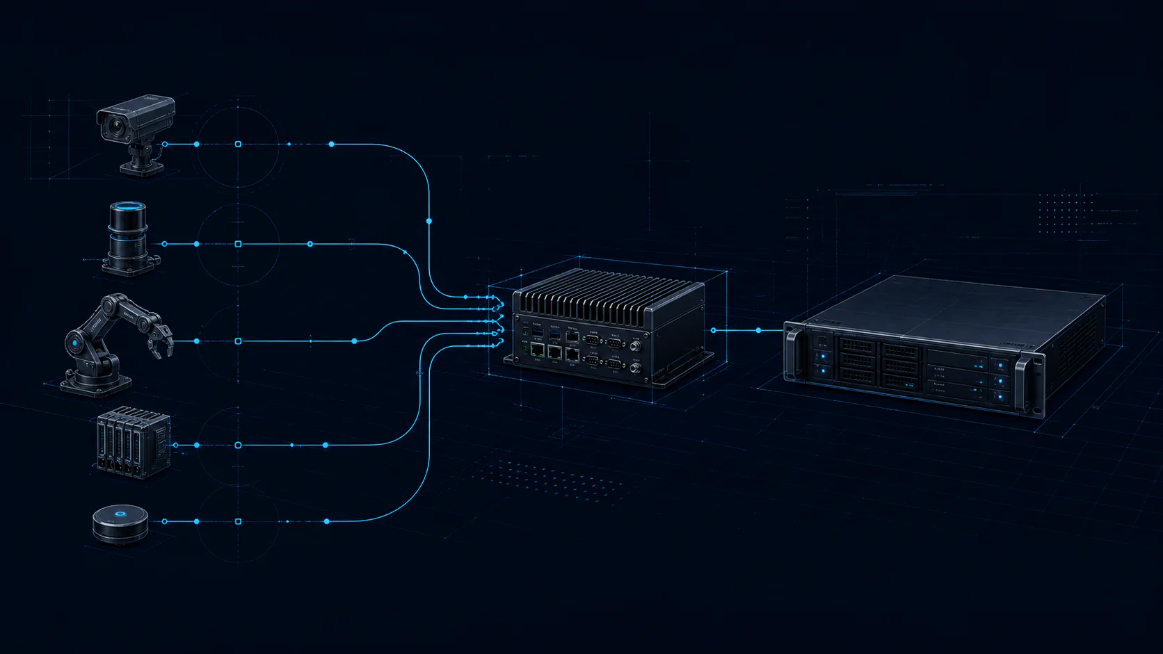 Industrial sensors and devices connected to an edge gateway and local server