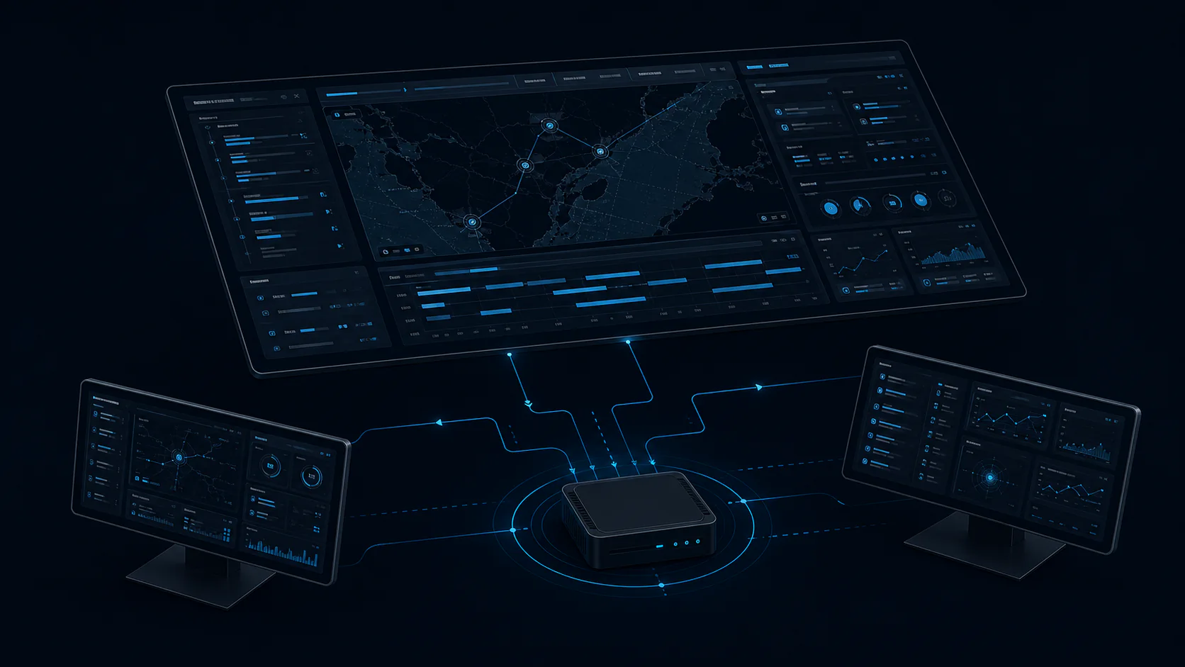 Operational control software connected across local displays and compute